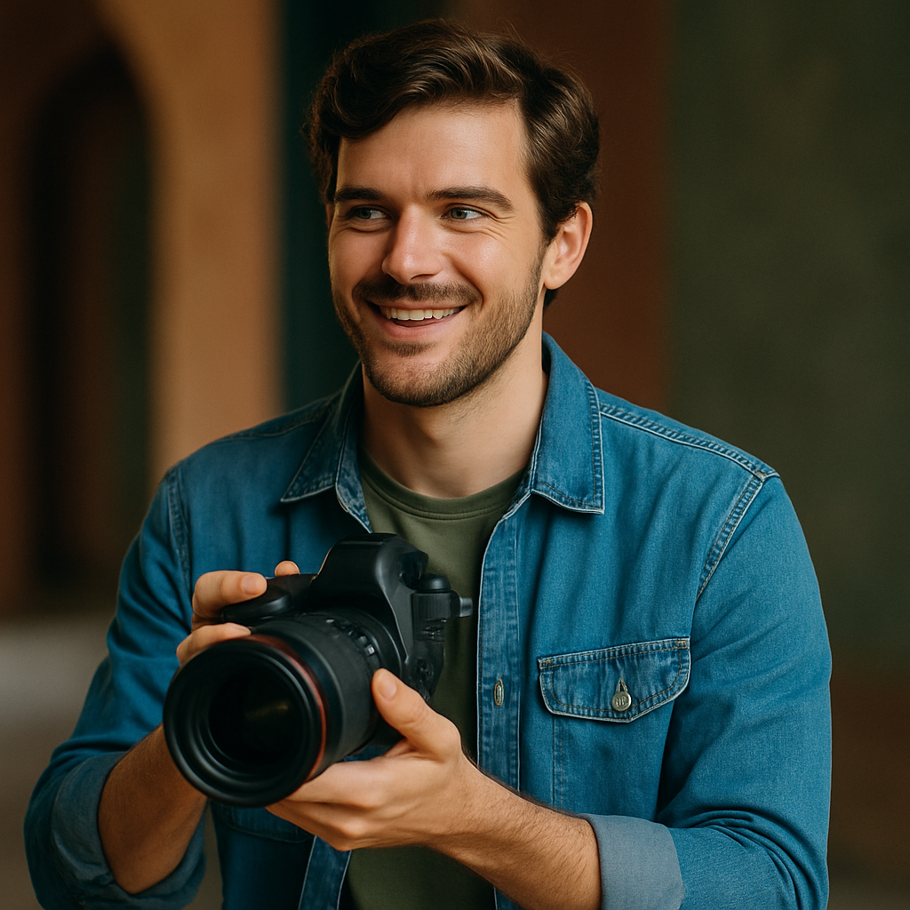 Photographe professionnel avec son appareil
